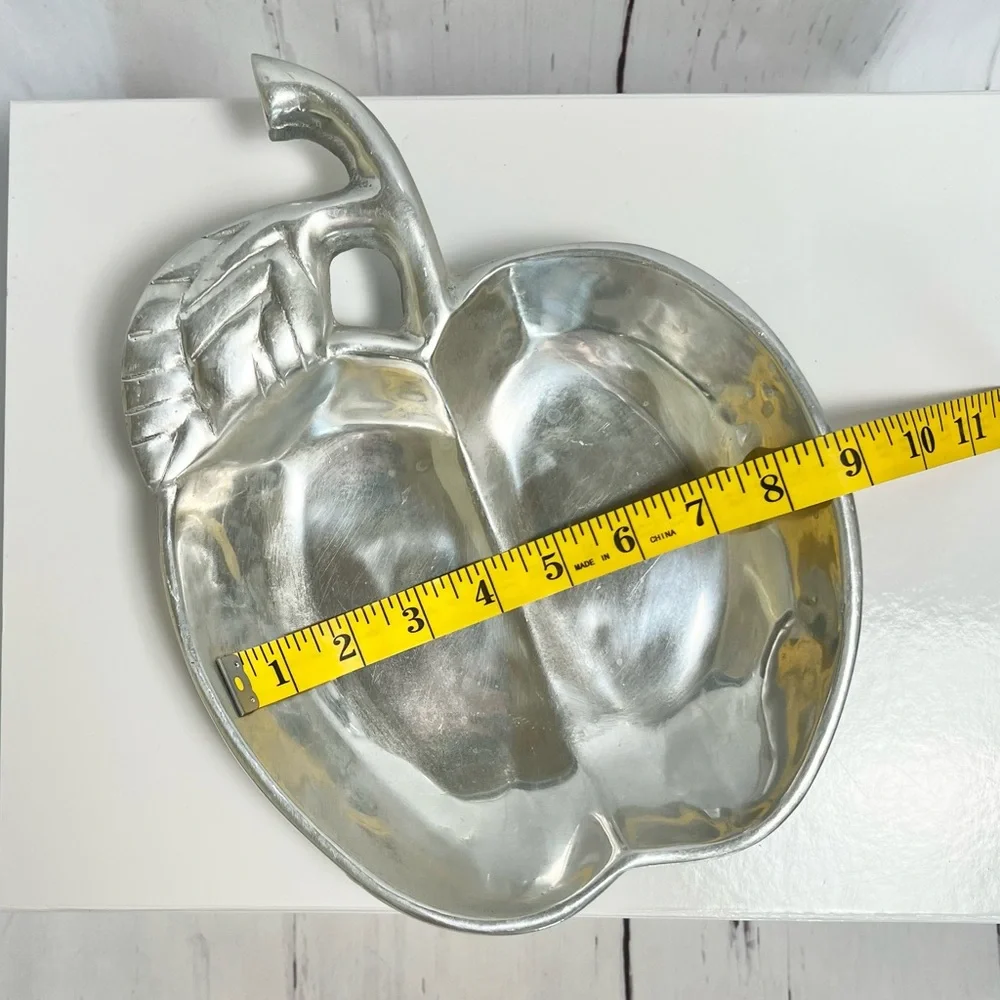 Vintage Pewter Apple Shaped Divided Serving Tray - Heavy Metalware Relish Dish